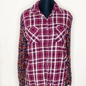 Bethany Mota Cute Plaid Floral Shirt